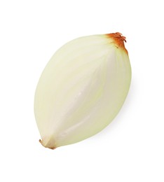 Piece of fresh onion on white background, top view