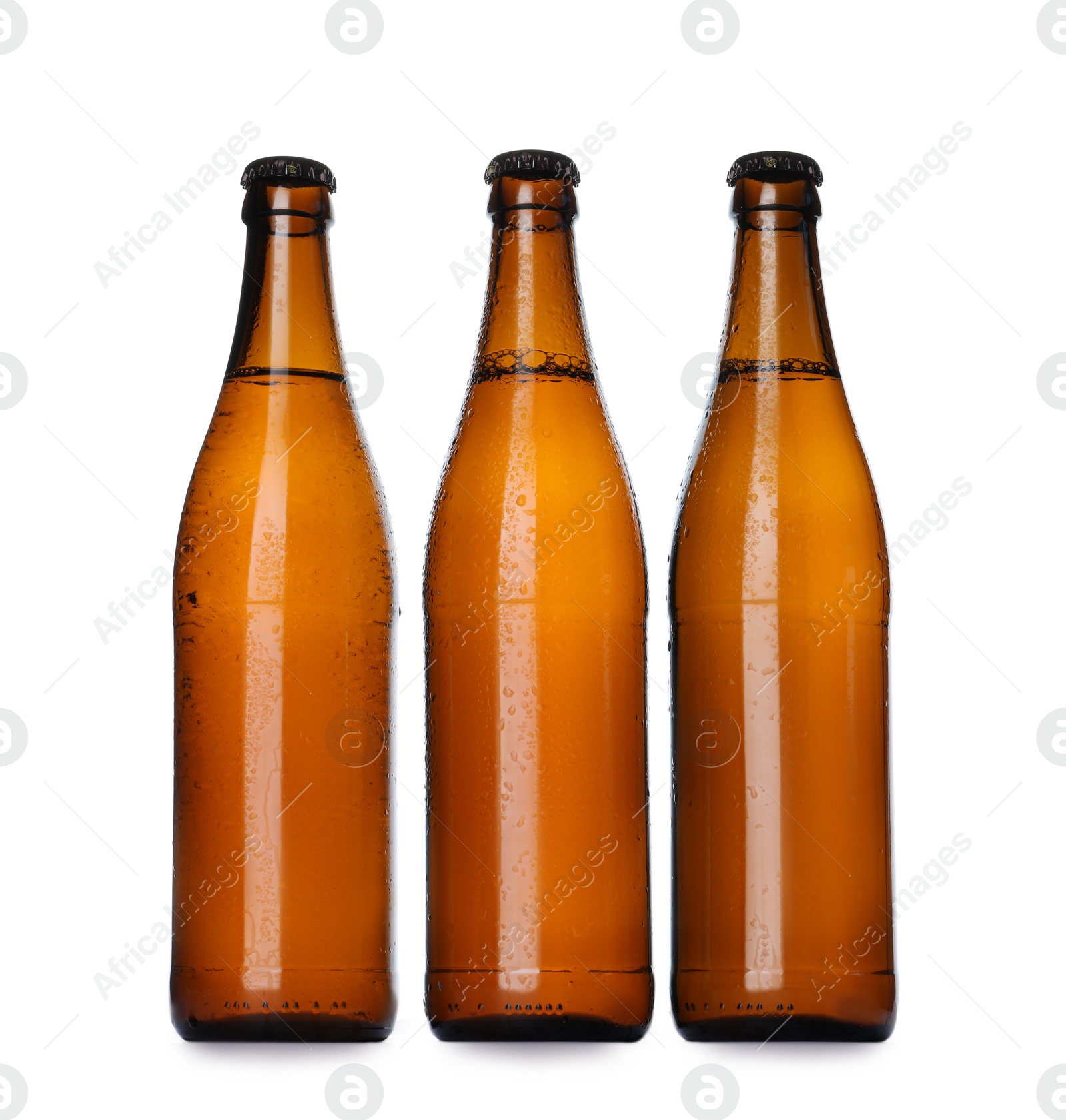 Photo of Brown bottles with beer isolated on white