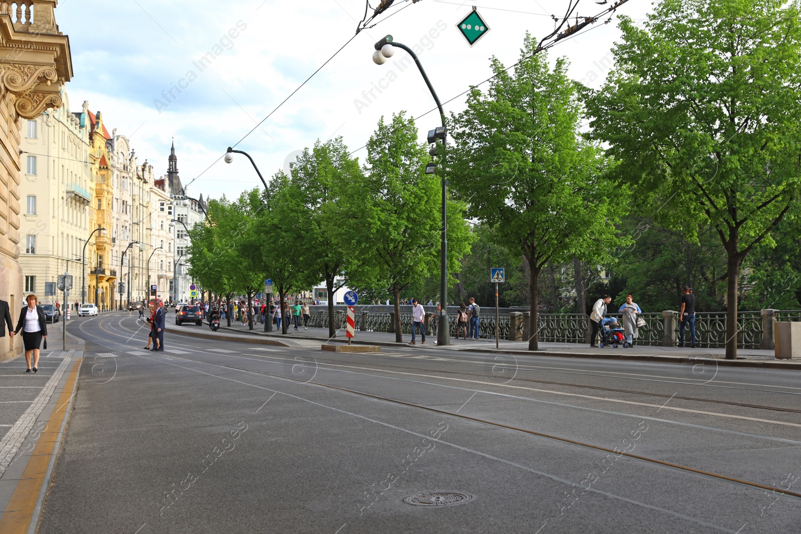 Photo of PRAGUE, CZECH REPUBLIC - APRIL 25, 2019: City street with beautiful buildings and road traffic