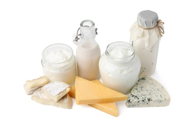 Photo of Different fresh dairy products isolated on white