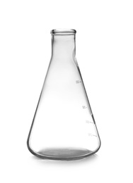 Photo of Empty Erlenmeyer flask on table. Laboratory analysis