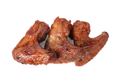 Photo of Chicken wings glazed with soy sauce isolated on white, top view