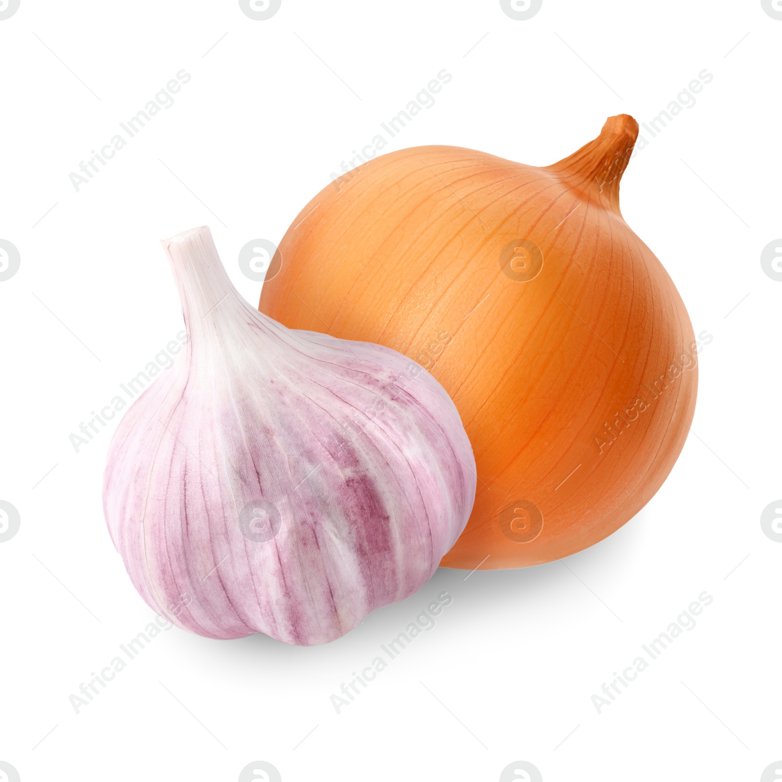 Image of Garlic and yellow onion isolated on white