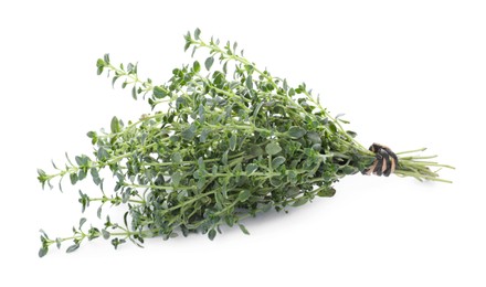 Photo of Bunch of aromatic thyme isolated on white. Fresh herb