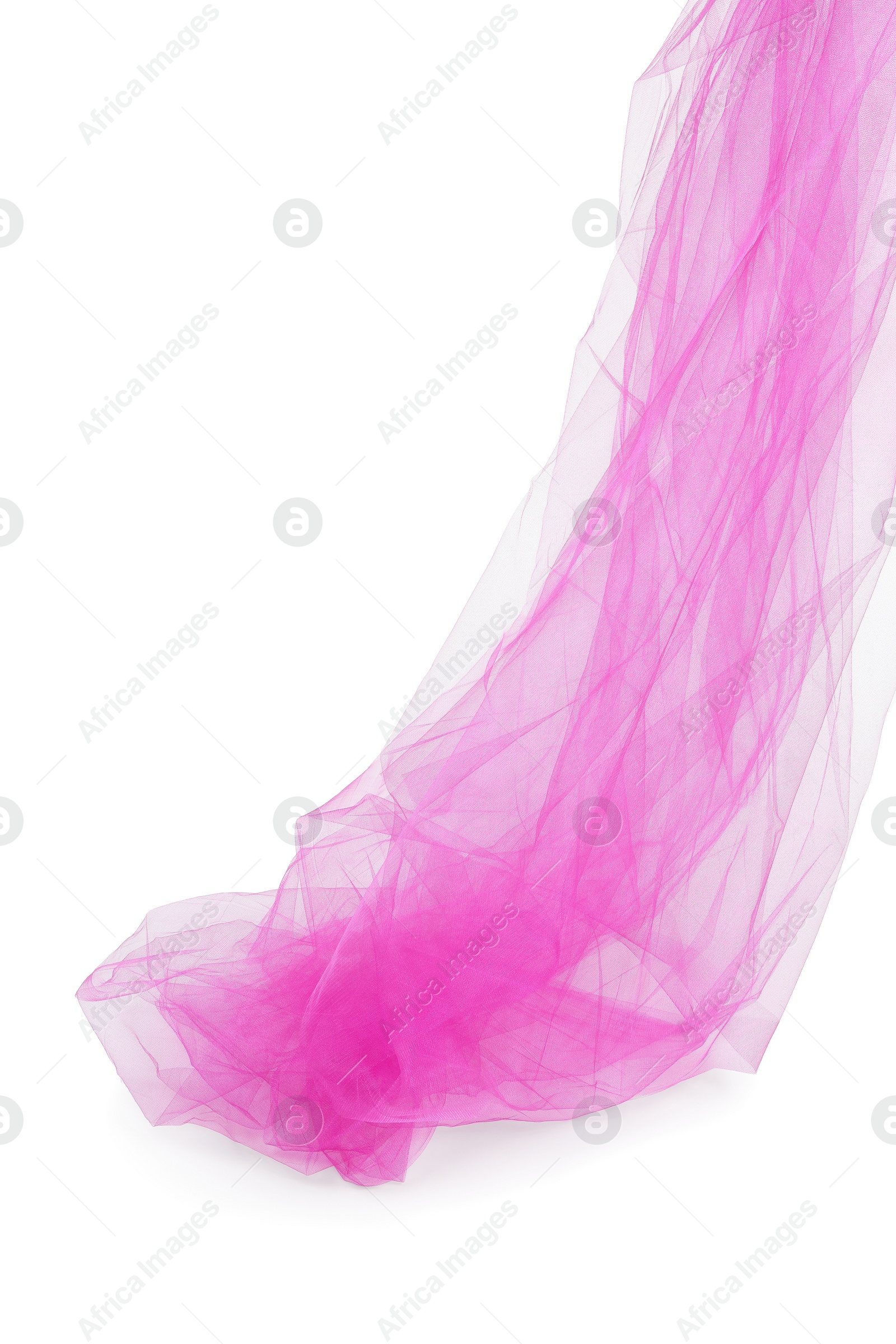 Photo of Beautiful pink tulle fabric on white background