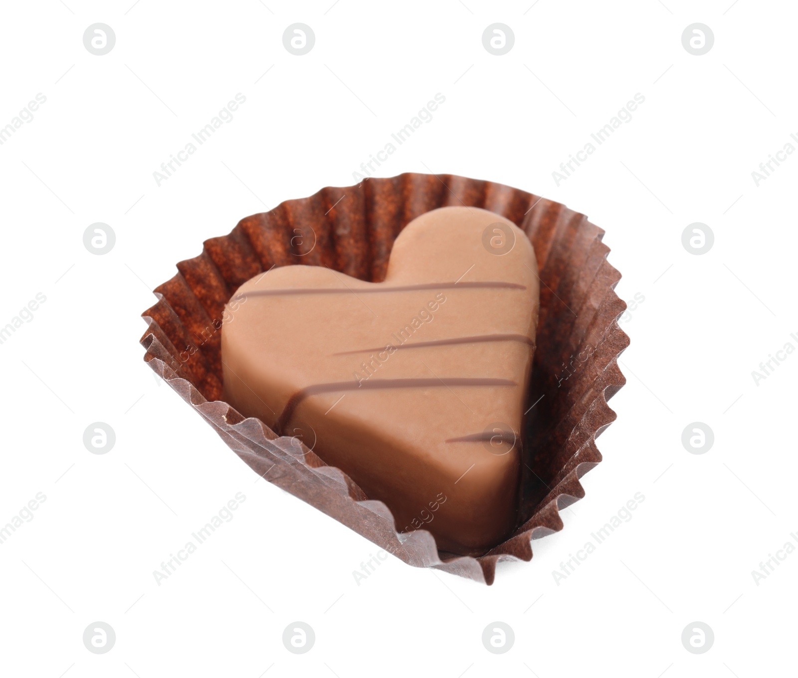 Photo of Tasty heart shaped chocolate candy isolated on white. Valentine's day celebration