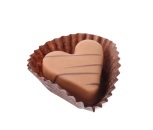 Tasty heart shaped chocolate candy isolated on white. Valentine's day celebration