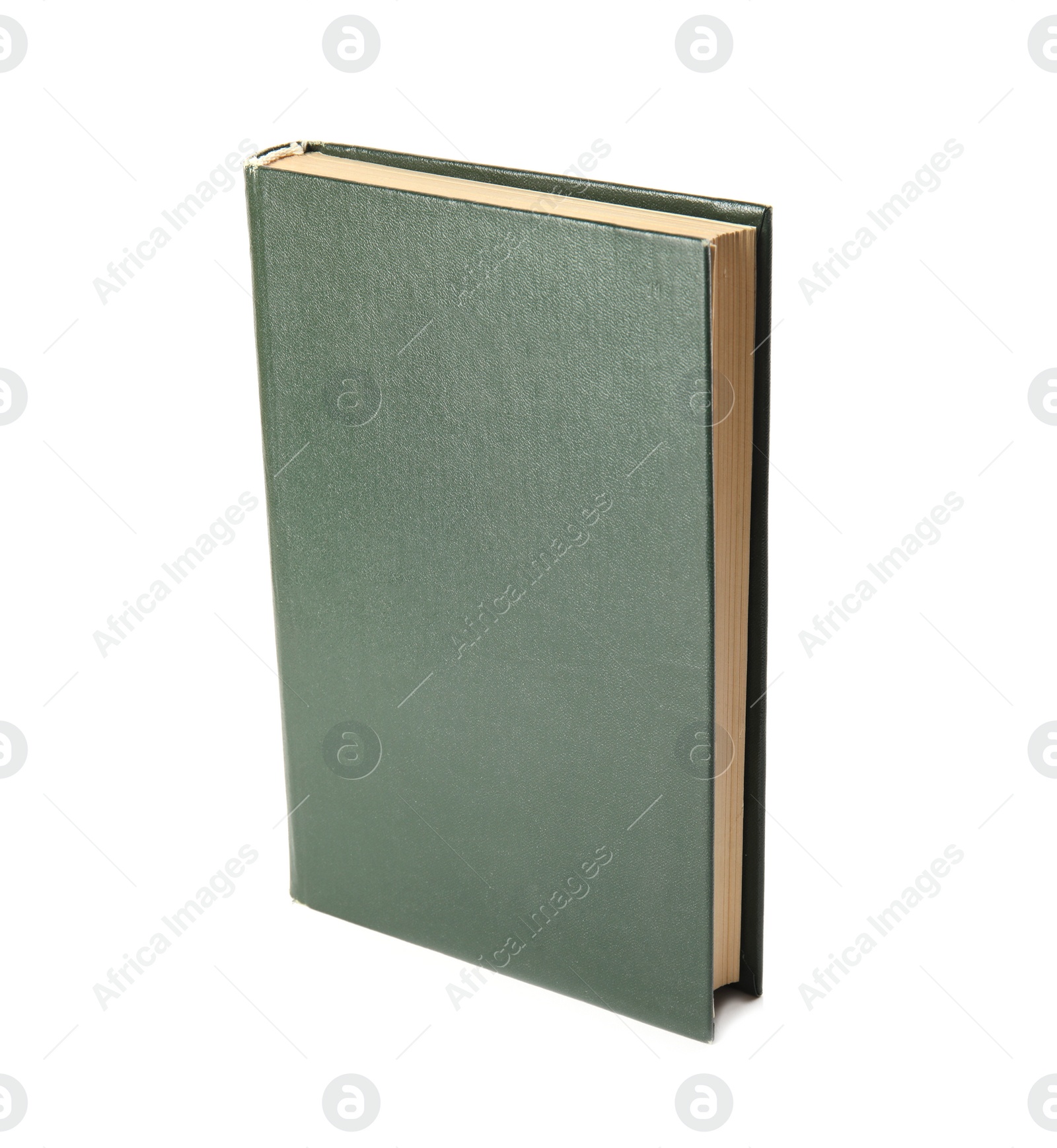 Photo of Book with blank green cover on white background