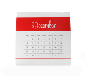 Photo of Paper calendar isolated on white. Planning concept