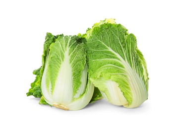 Fresh ripe Chinese cabbages on white background