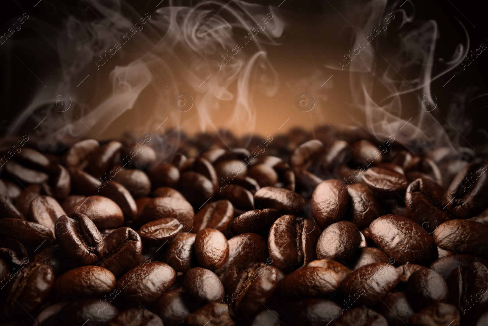 Image of Pile of roasted coffee beans, closeup view 