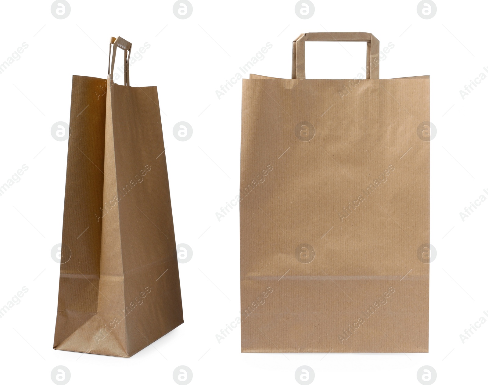 Image of Two paper bags on white background, collage