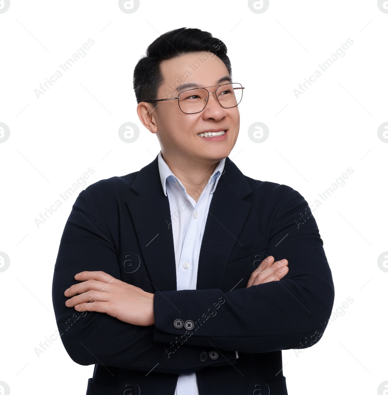 Photo of Businessman in suit posing on white background