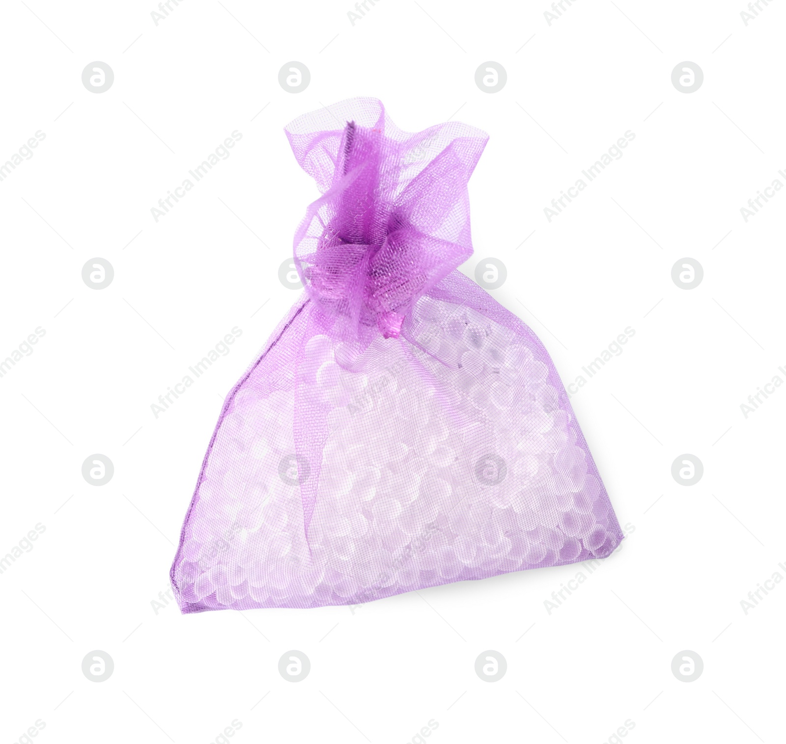 Photo of Scented sachet with aroma beads isolated on white, top view