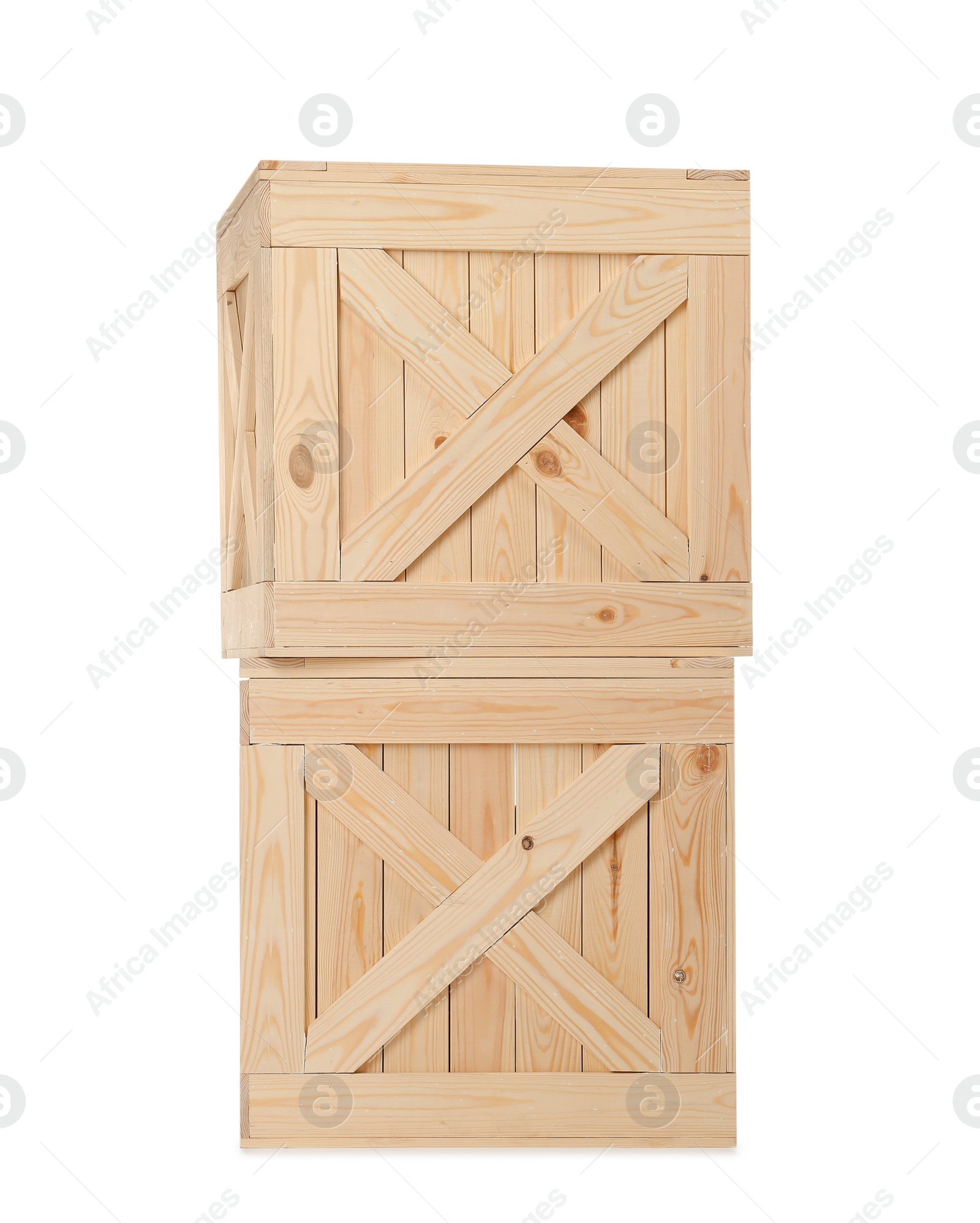 Photo of Wooden crates isolated on white. Delivery service