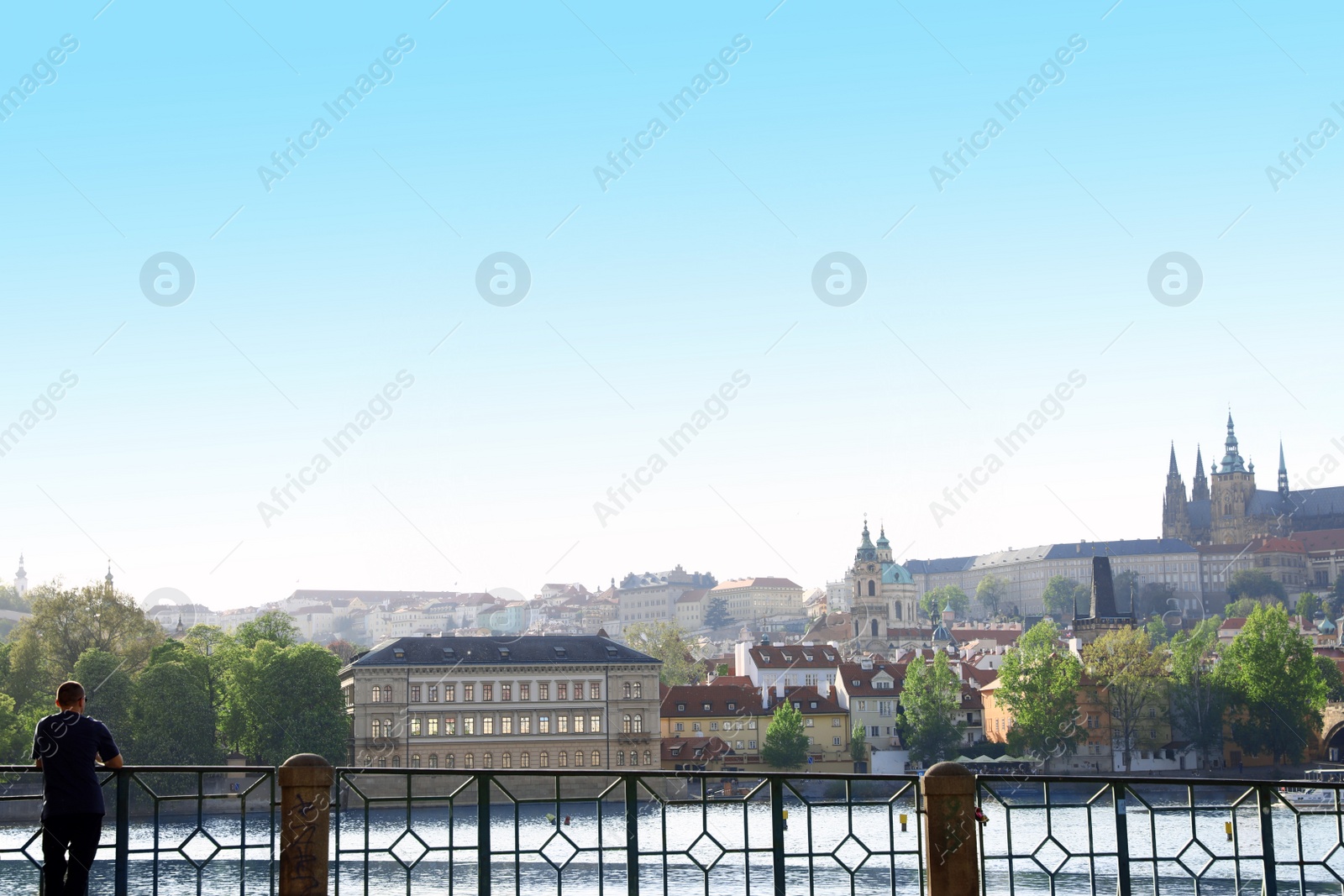 Photo of PRAGUE, CZECH REPUBLIC - APRIL 25, 2019: Cityscape with Castle complex, Saint Vitus Cathedral, Liechtenstein palace and Vltava river