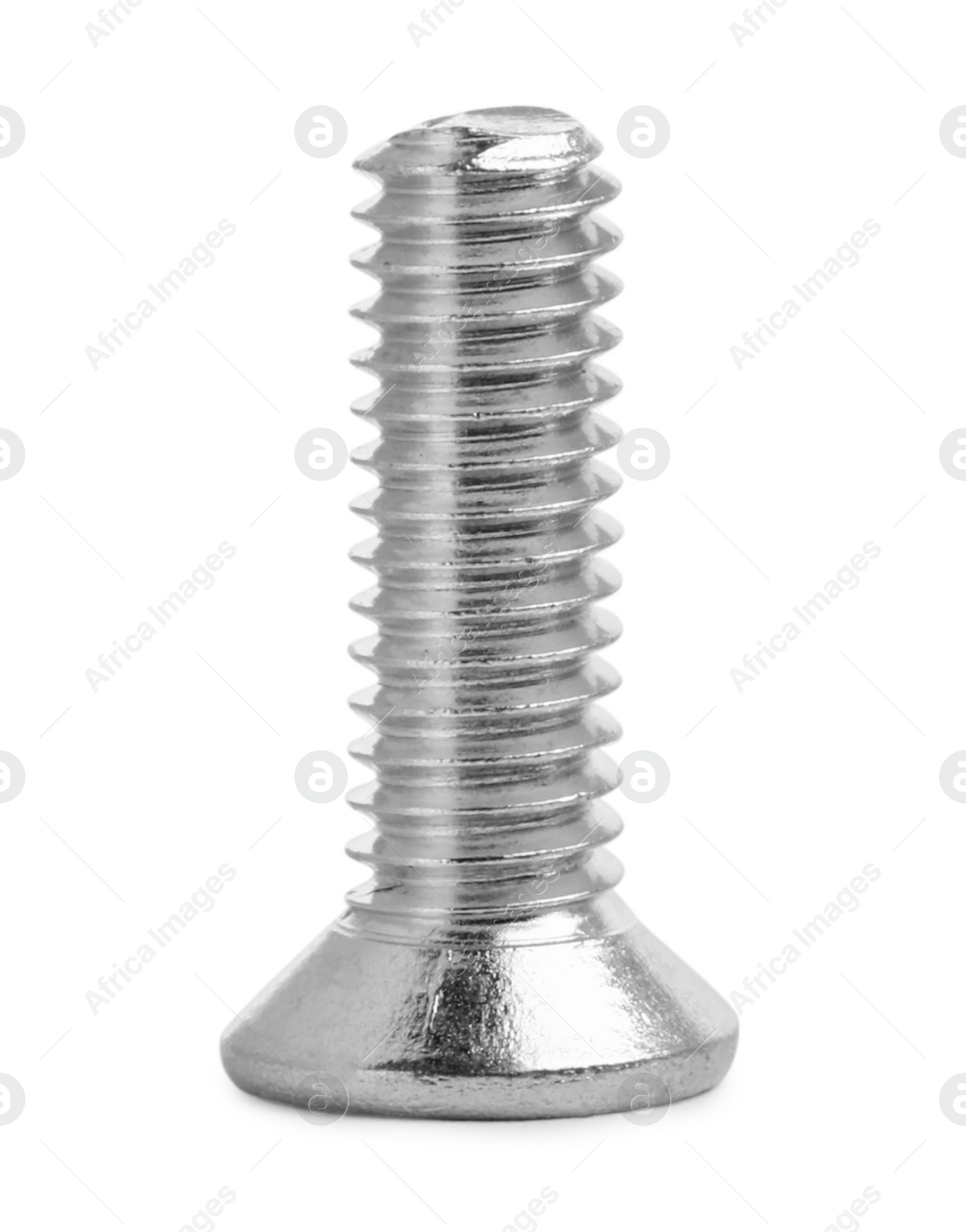 Photo of One metal machine screw bolt isolated on white