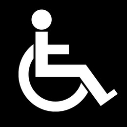 Disability inclusion. Illustration of international symbol of access on black background