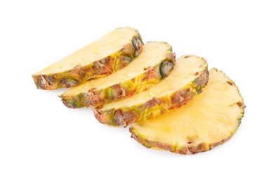 Photo of Slices of tasty ripe pineapple isolated on white