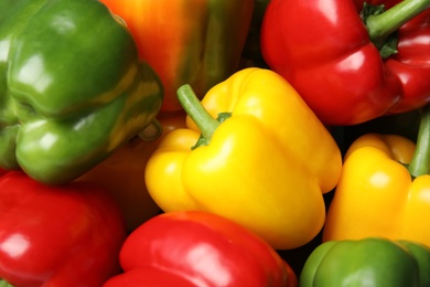 Photo of Colorful paprika peppers as background, closeup