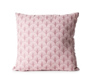 Photo of Soft decorative pillow on white background