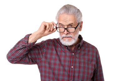 Photo of Portrait of grandpa with glasses on white background