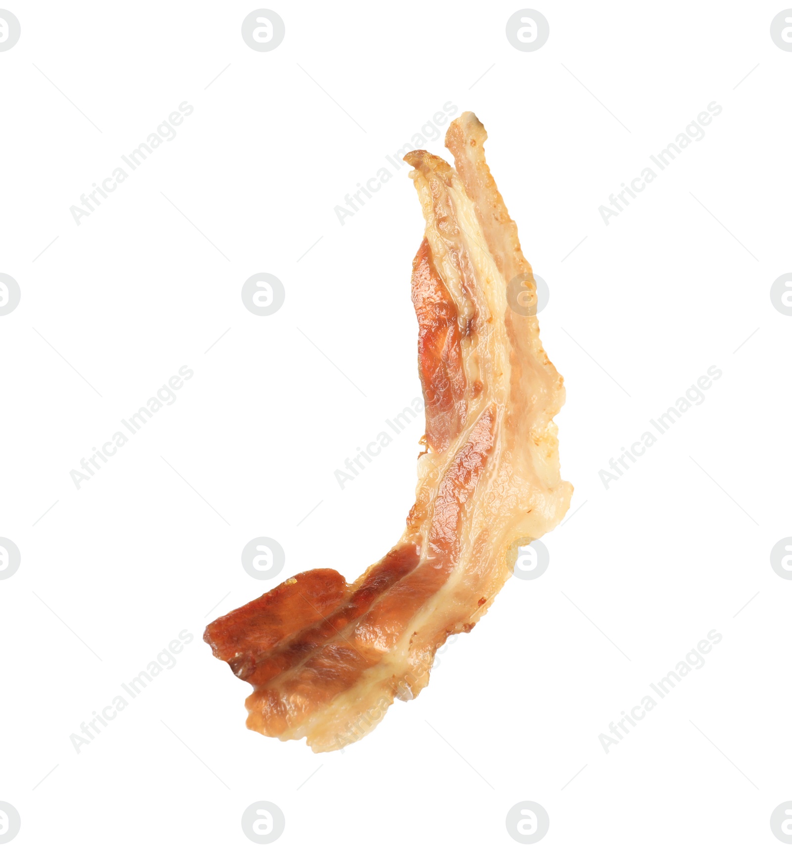 Photo of Slice of tasty fried bacon isolated on white