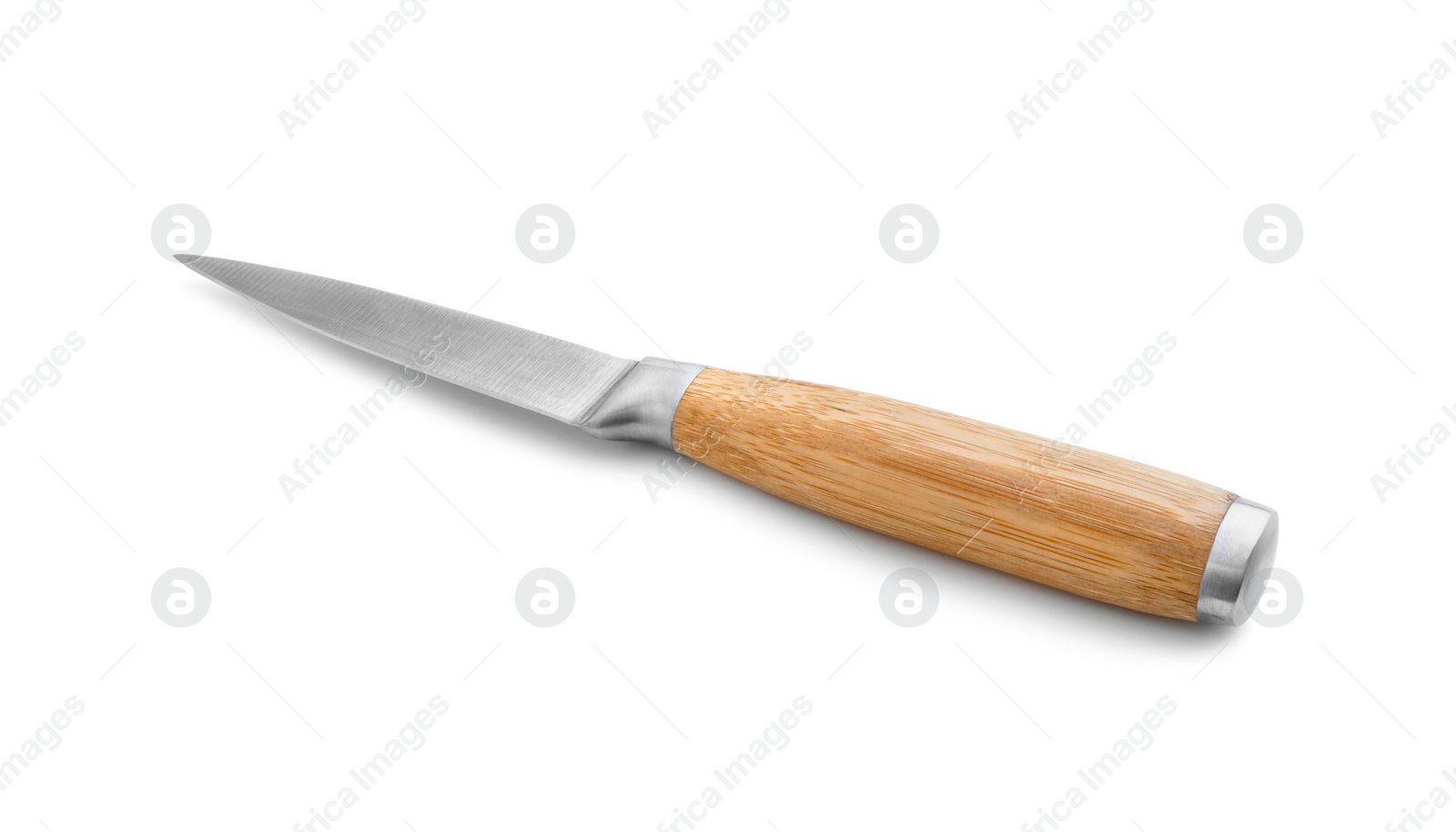 Photo of One sharp knife with wooden handle isolated on white