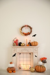 Modern room decorated for Halloween. Idea for festive interior