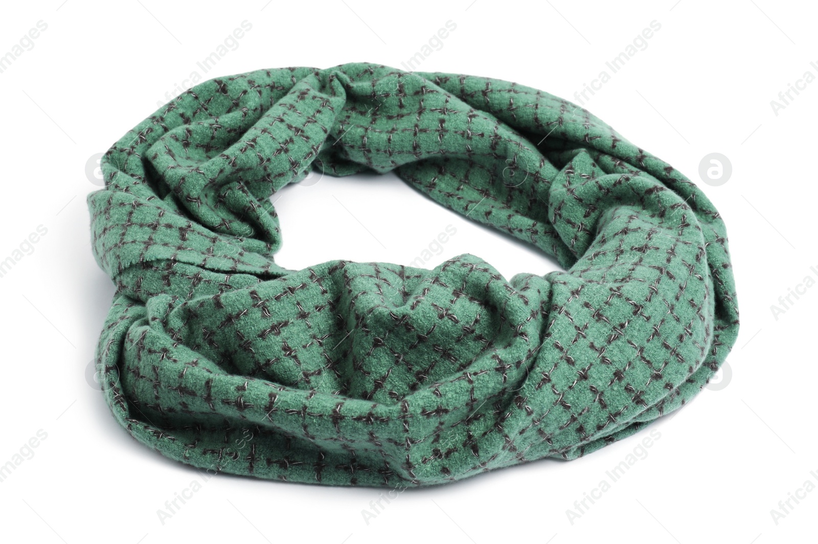 Photo of One beautiful green scarf on white background