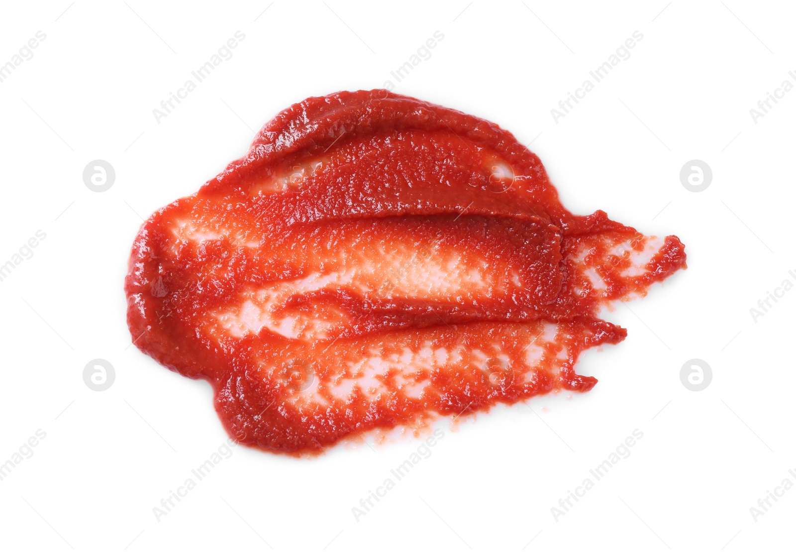 Photo of Tasty tomato paste isolated on white, top view