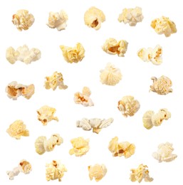 Image of Tasty popcorn. Many popped kernels isolated on white