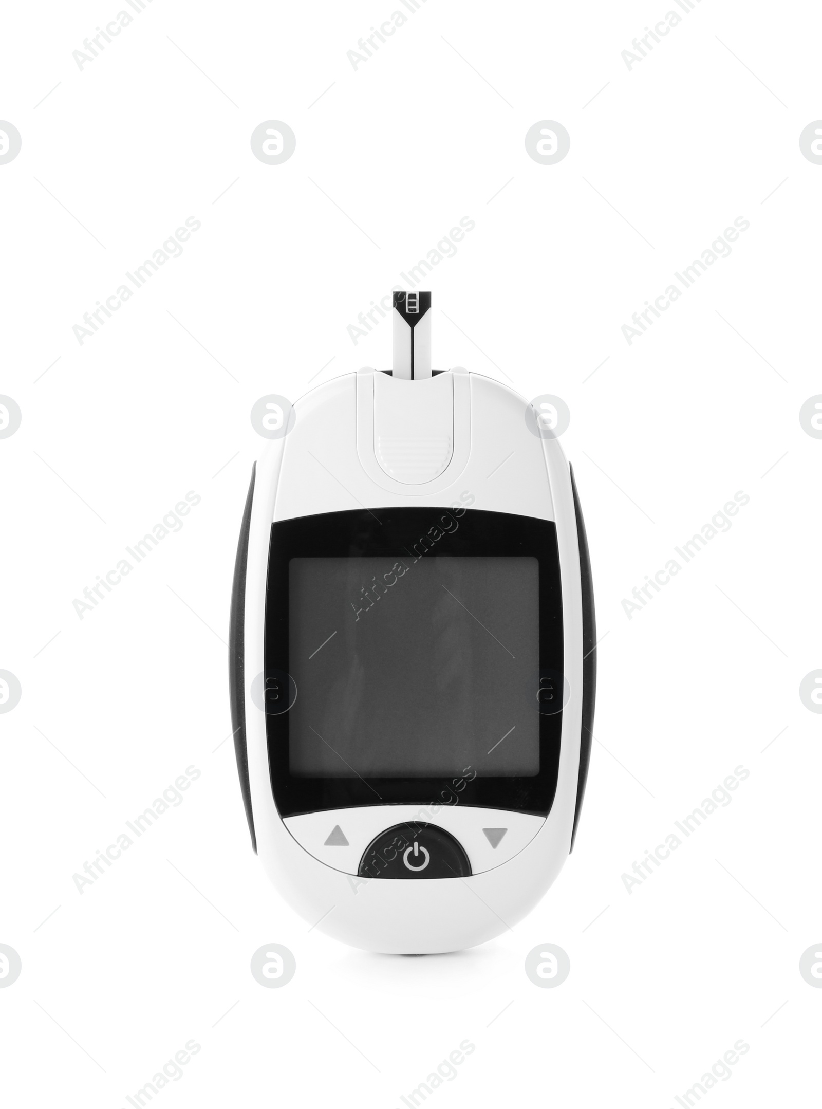 Photo of Digital glucometer on white background. Diabetes concept