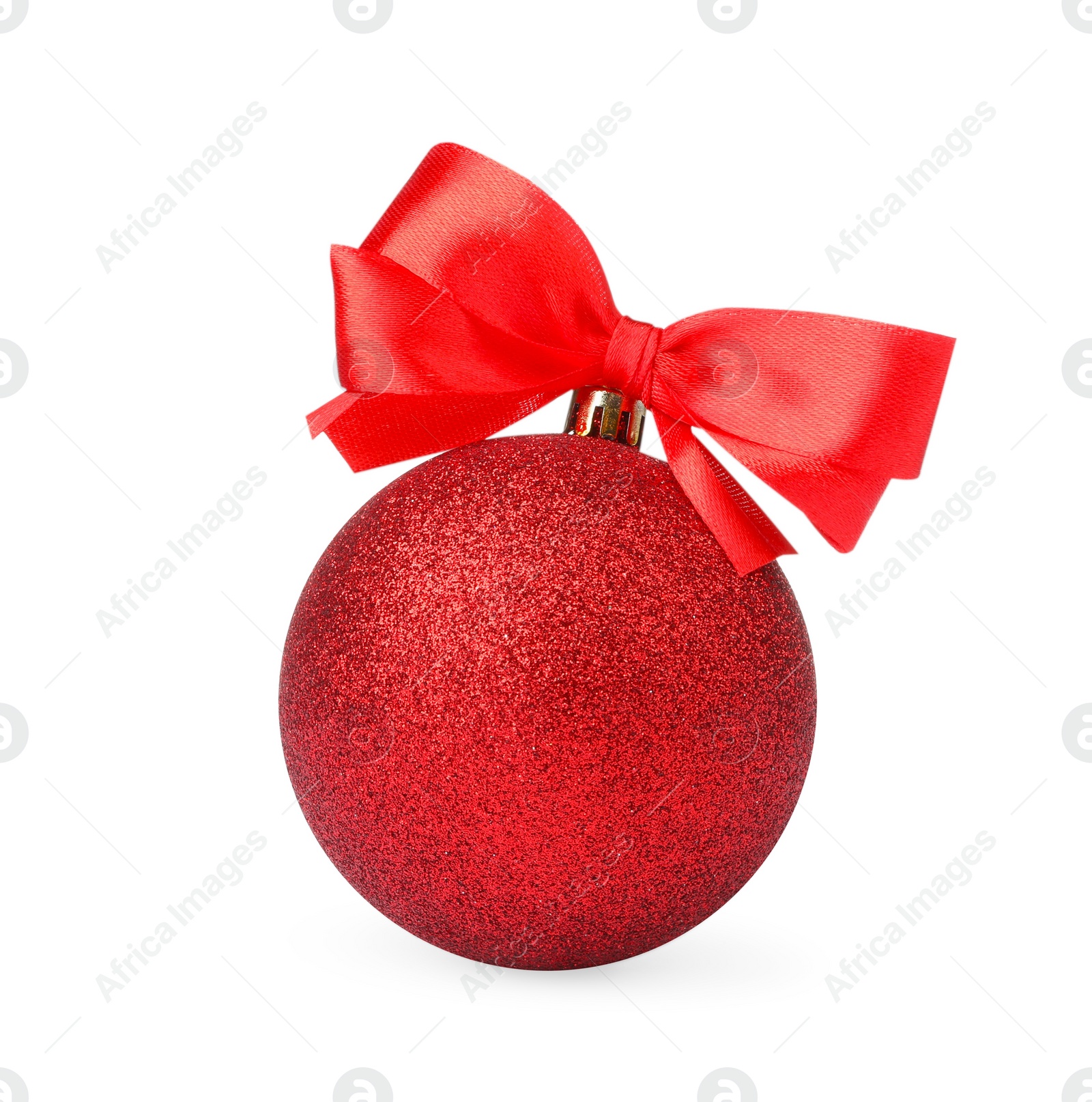 Photo of Beautiful red Christmas ball with bow isolated on white