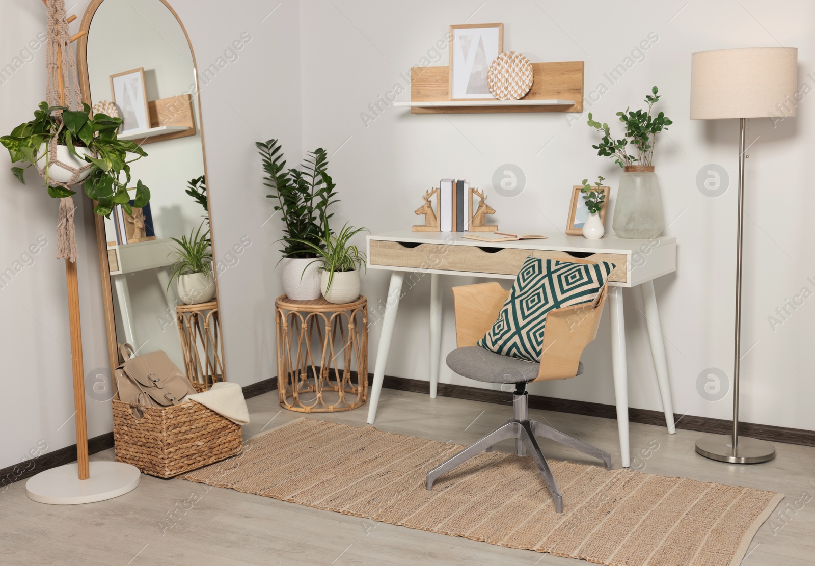 Photo of Modern room interior with large mirror and beautiful green plants