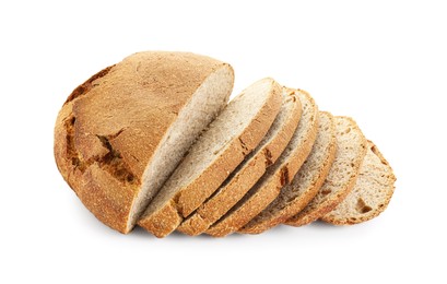 Photo of Freshly baked cut sourdough bread isolated on white