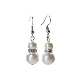 Photo of Elegant earrings with pearls on white background