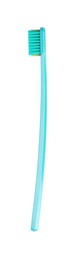 Photo of Turquoise plastic toothbrush isolated on white. Dental care