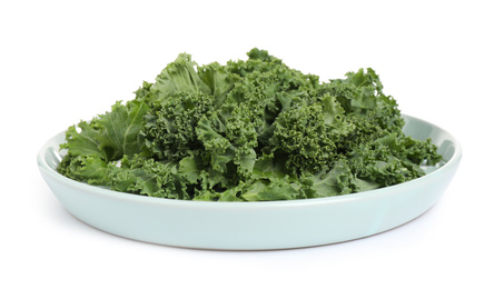 Photo of Fresh green kale leaves isolated on white