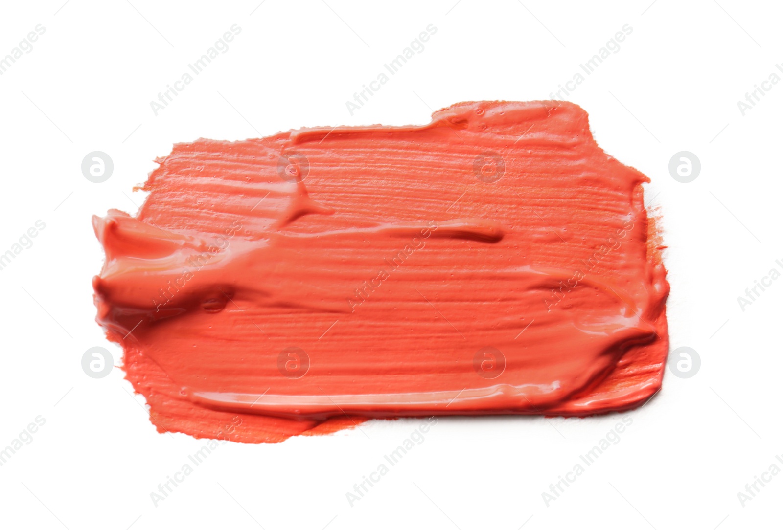 Photo of Sample of red paint on white background, top view