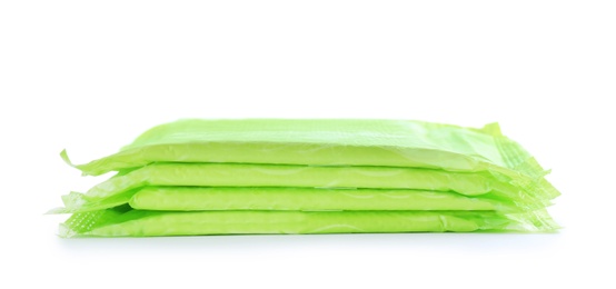 Stack of menstrual pads on white background. Gynecological care