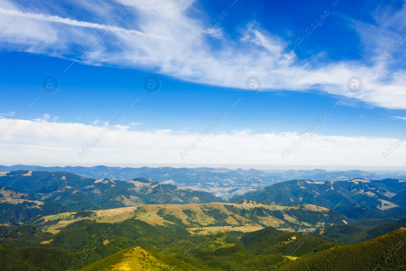 Image of Beautiful mountain landscape on sunny day. Drone photography