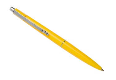 Photo of New stylish yellow pen isolated on white