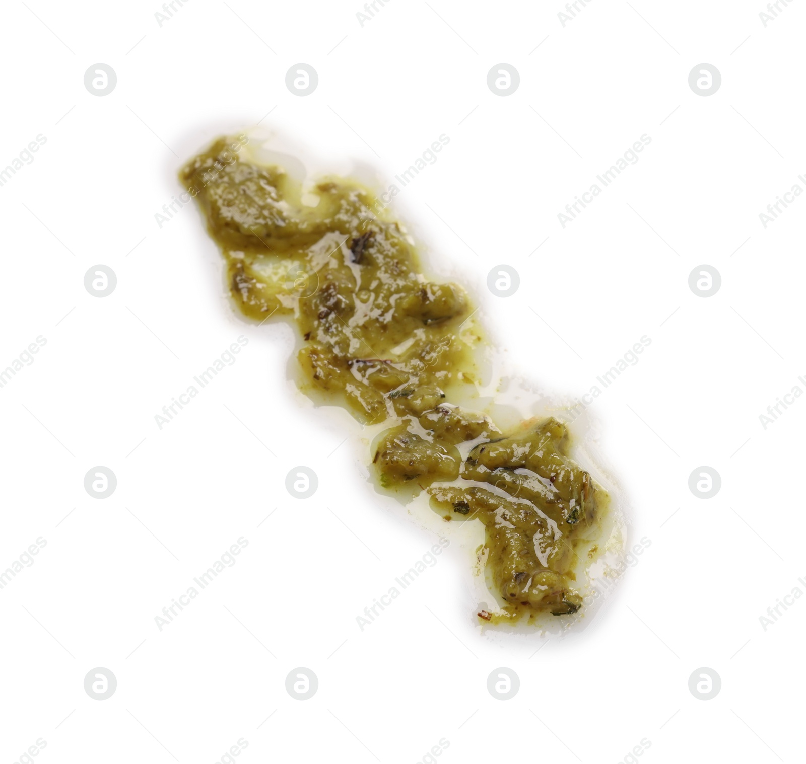 Photo of Fresh tasty pesto sauce isolated on white