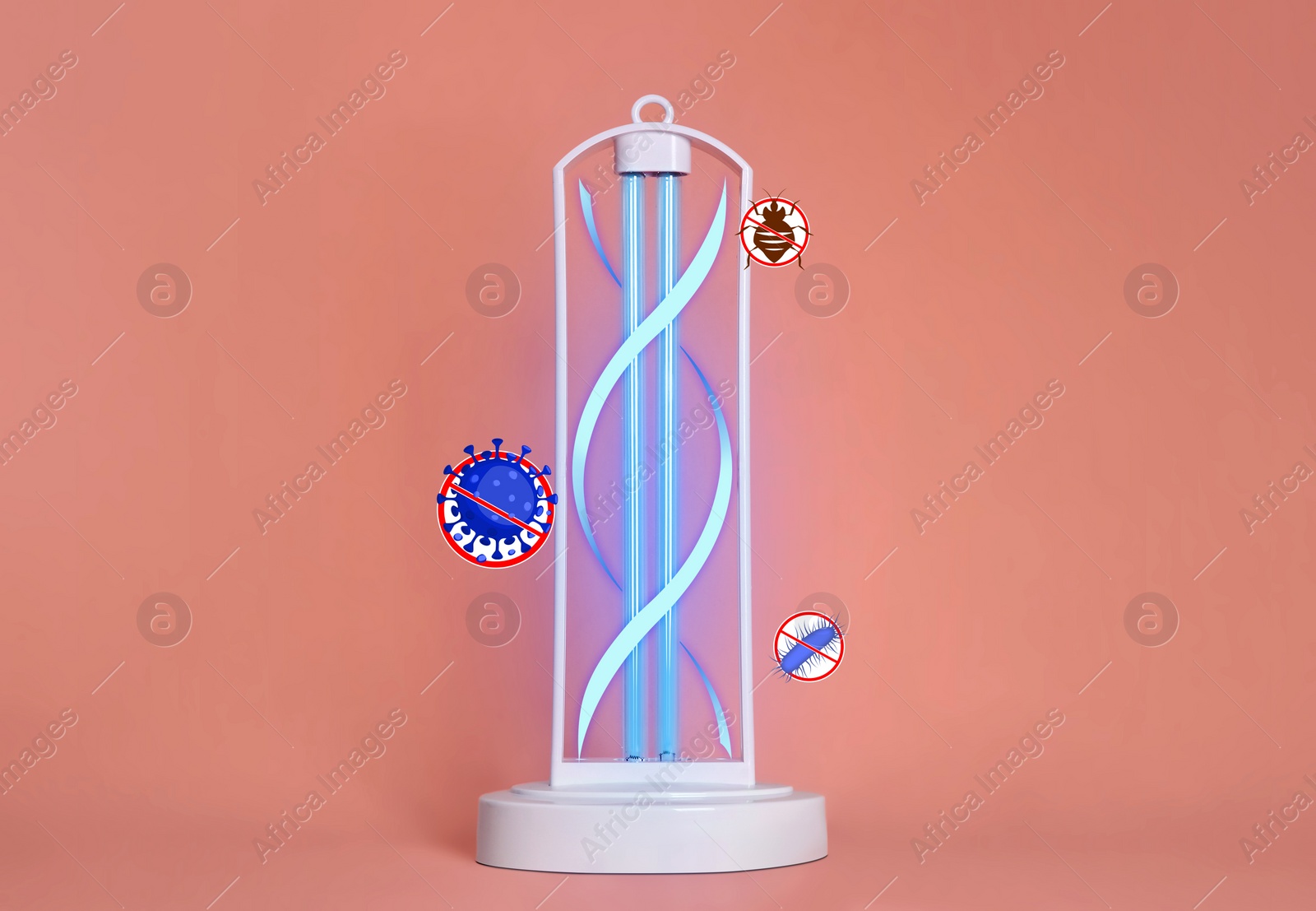 Image of Ultraviolet lamp on color background. Air sterilization