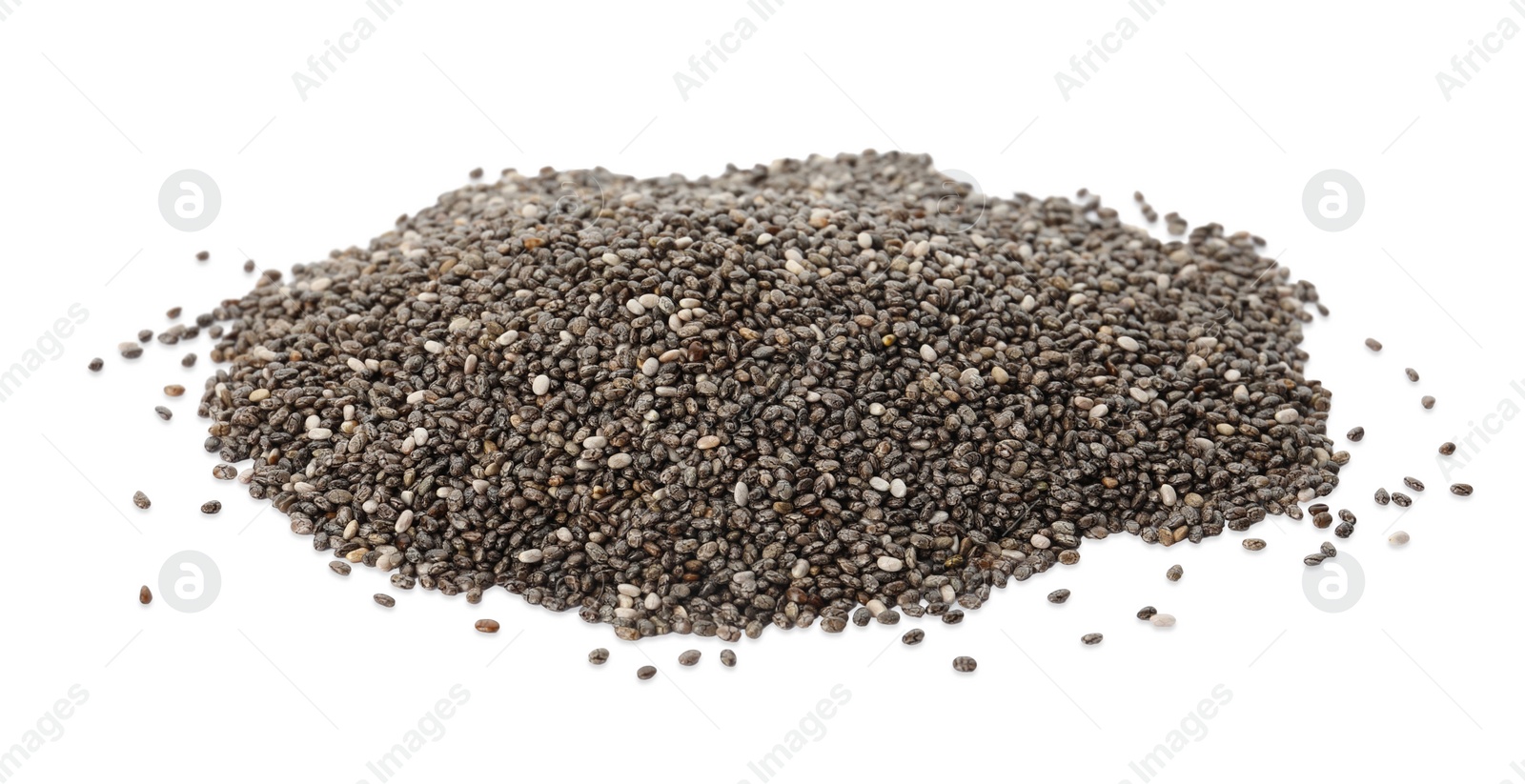 Photo of Pile of chia seeds on white background