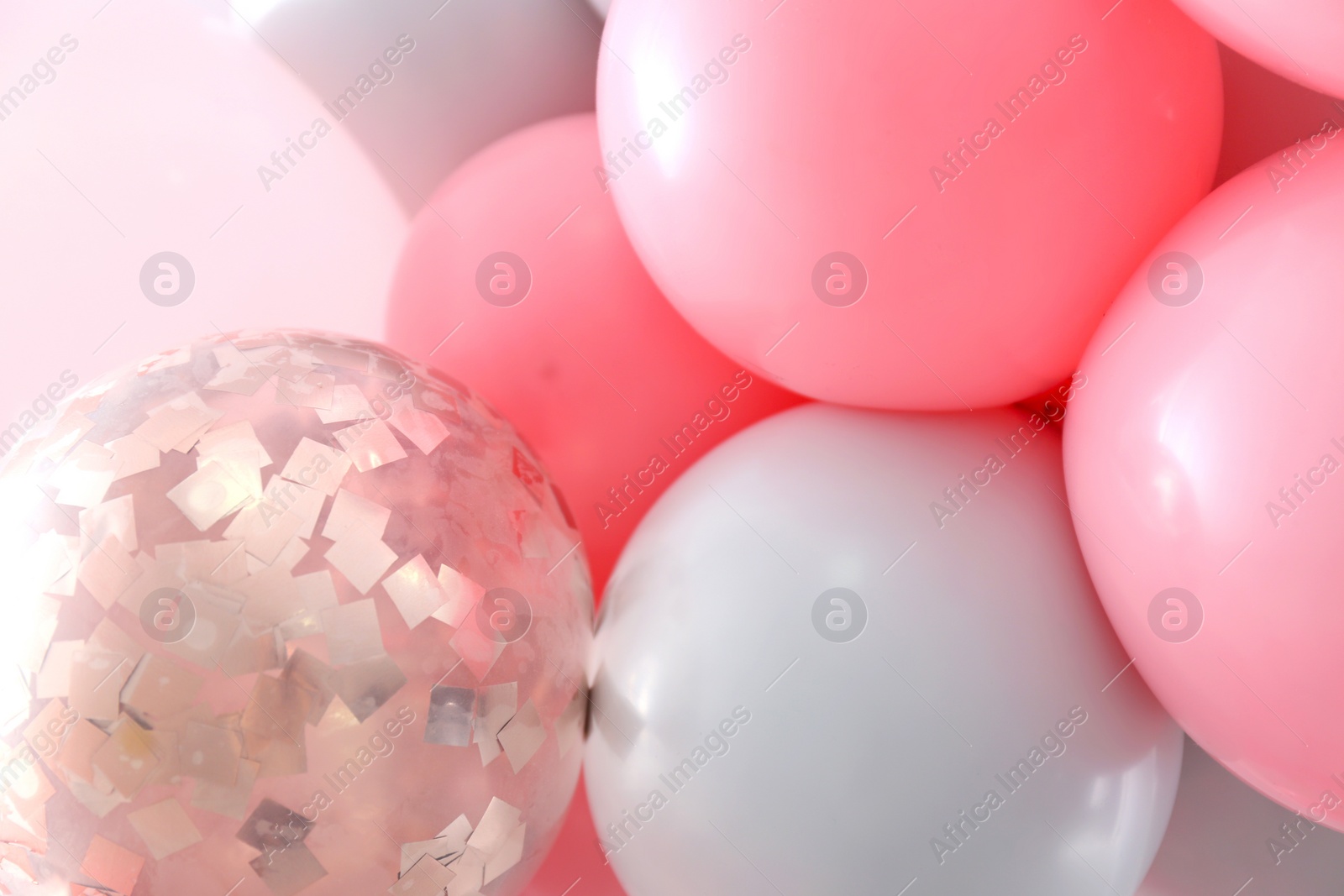 Photo of Beautiful colorful balloons as background, closeup view