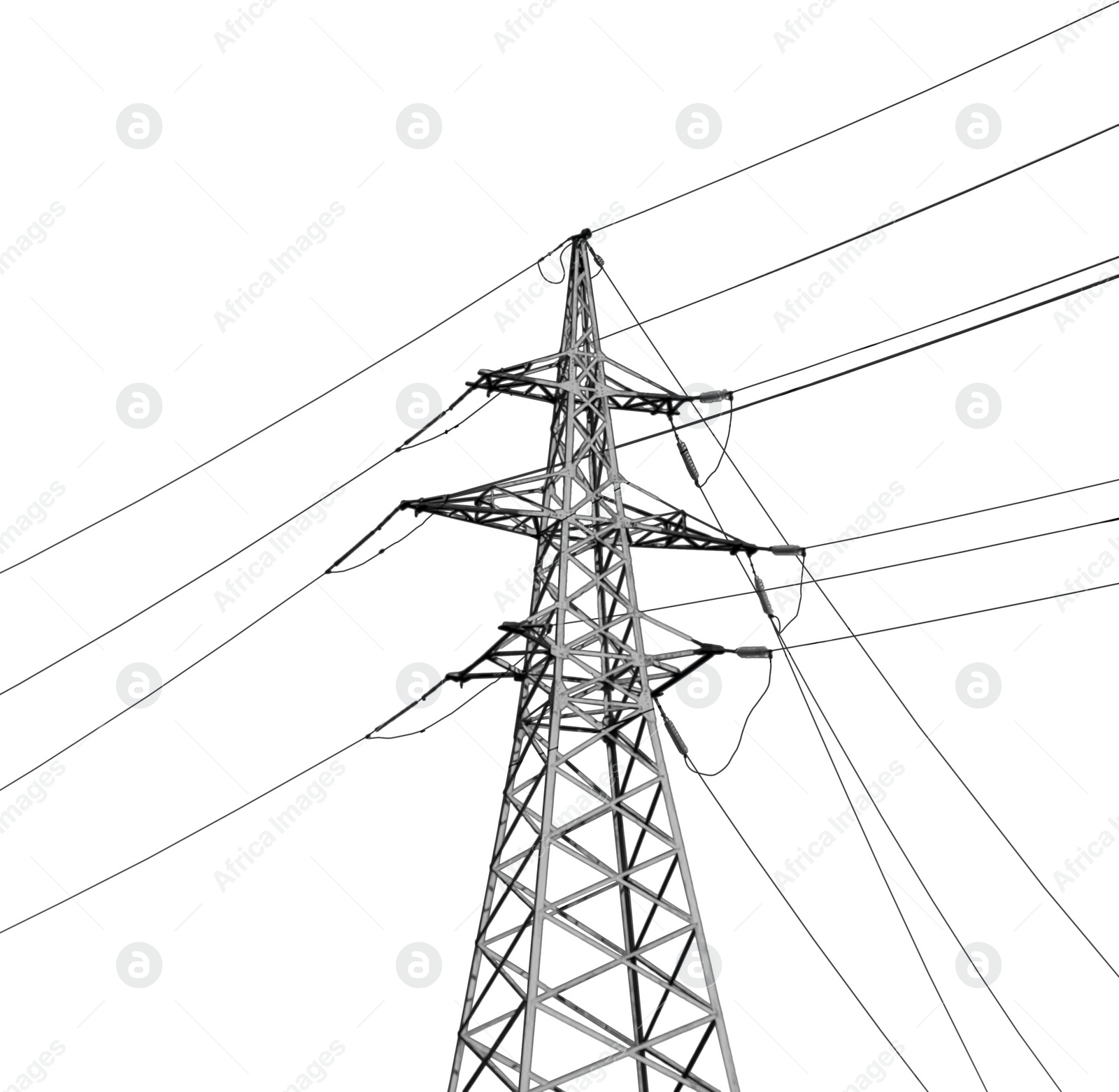 Image of High voltage tower isolated on white. Electric power transmission