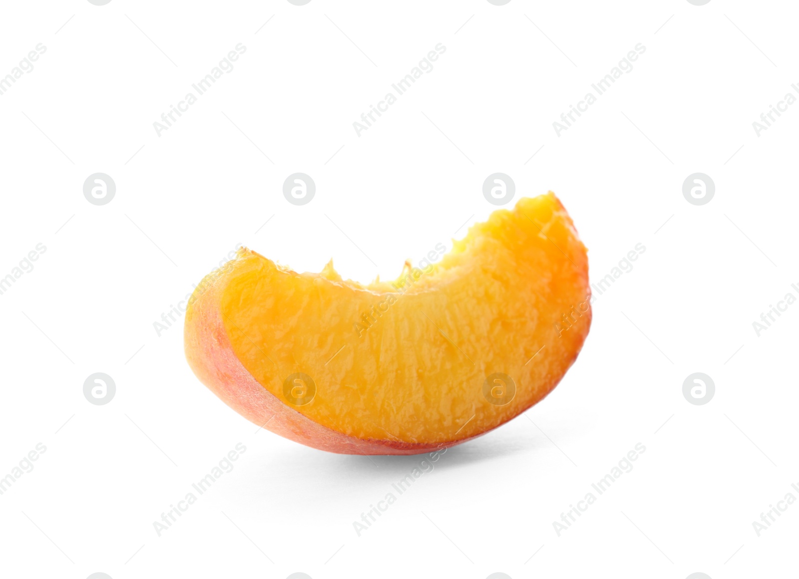 Photo of Slice of fresh sweet peach on white background