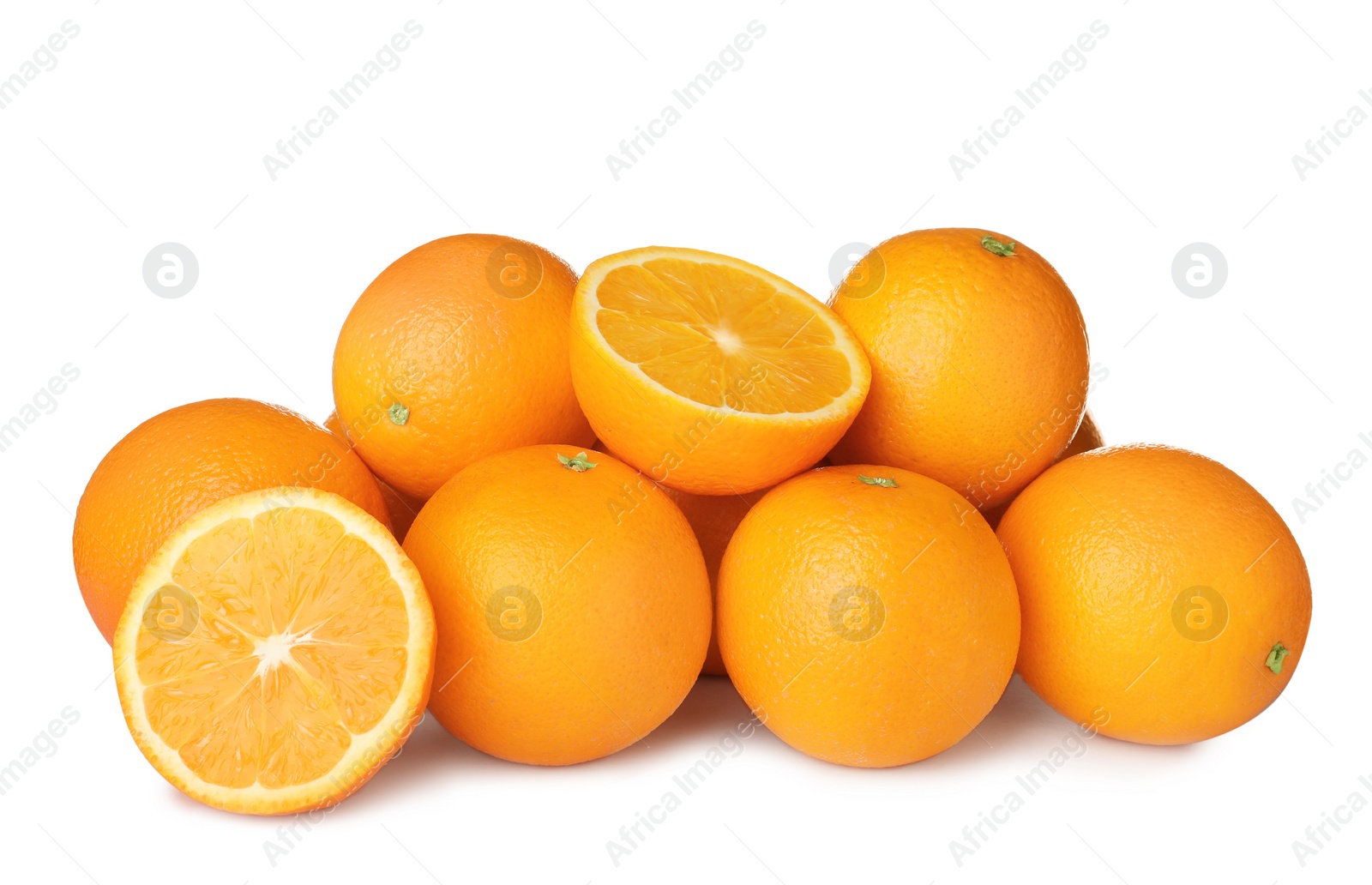 Photo of Pile of ripe oranges isolated on white